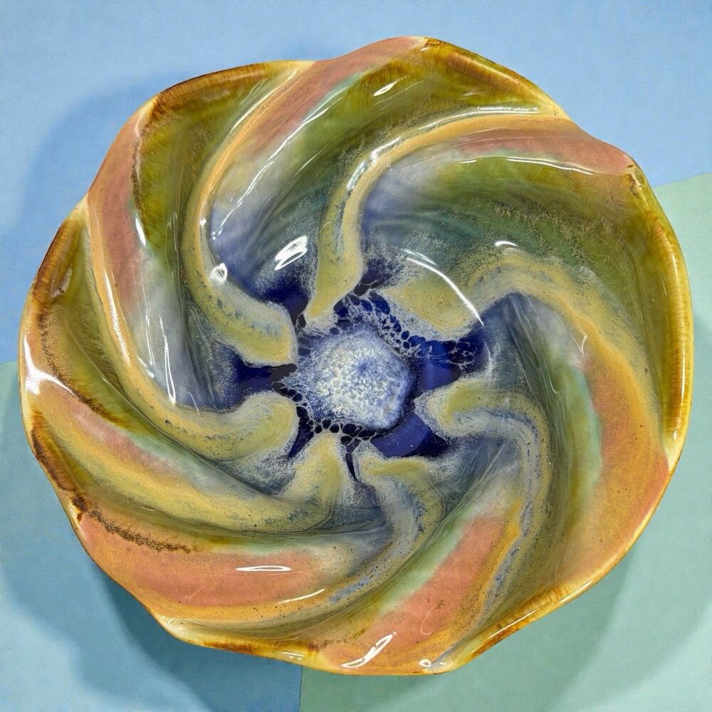 Vintage DRYDEN Pottery Glazed Bowl Brown Green Earth Tones Hot Springs Arkansas